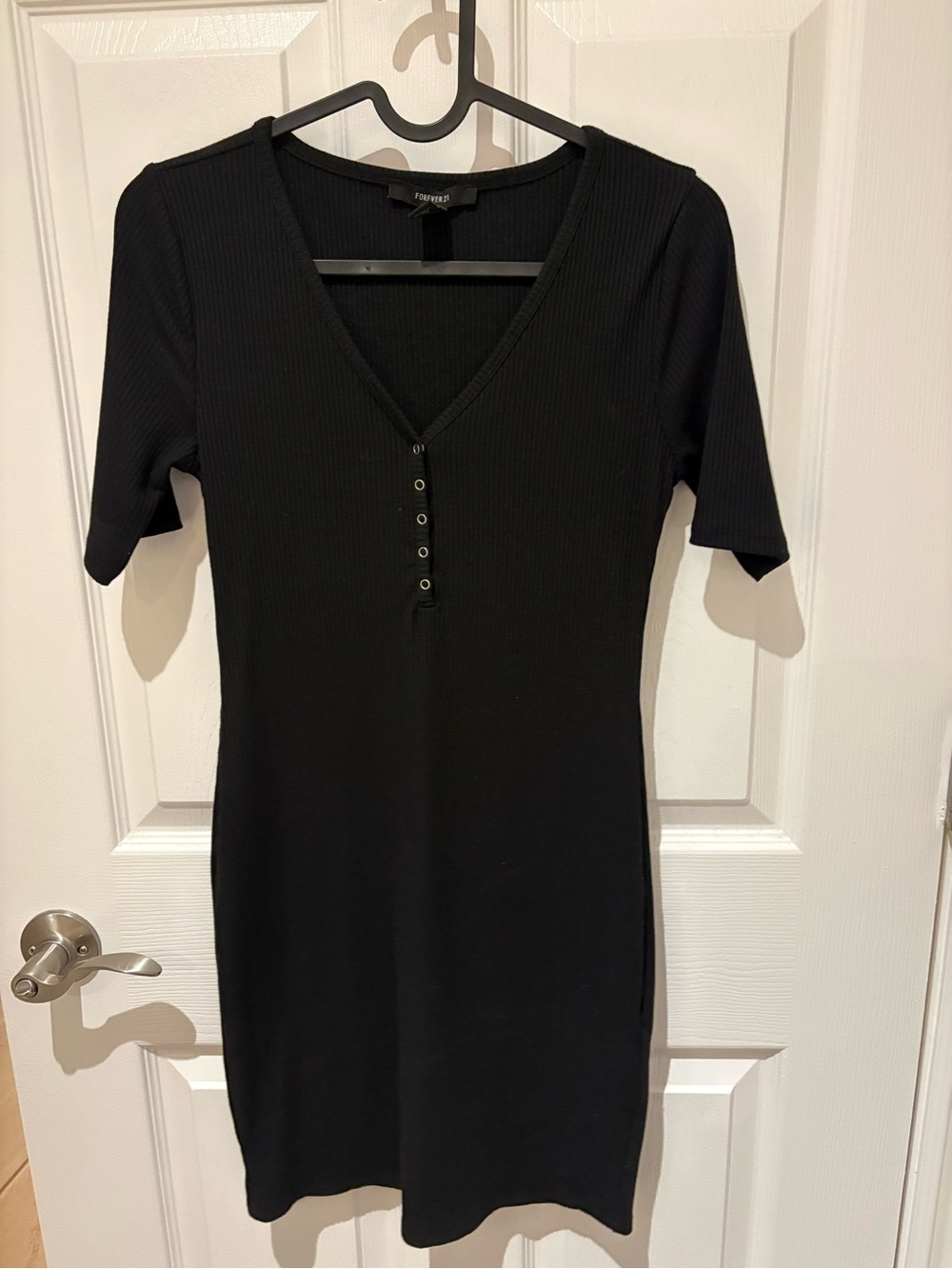 Forever 21 Black Ribbed Henley V-Neck Dress